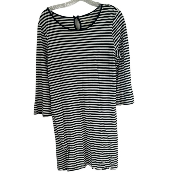 Kate Spade SZ M Black White Striped Ruffle 3/4 Sleeve Shirt Shift Tunic  Dress - Picture 1 of 10
